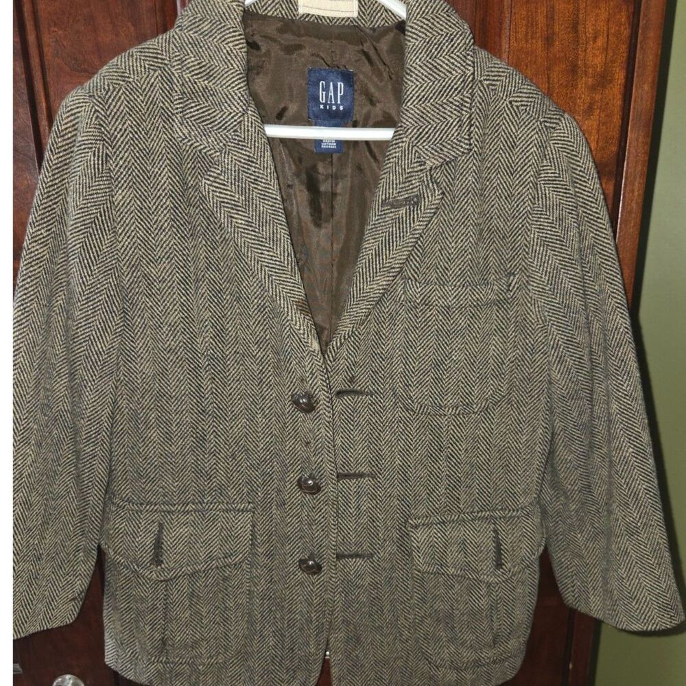 Boys GAP wool herringbone jacket, size 4/5, 80/20 wool/nylon, pockets, lining